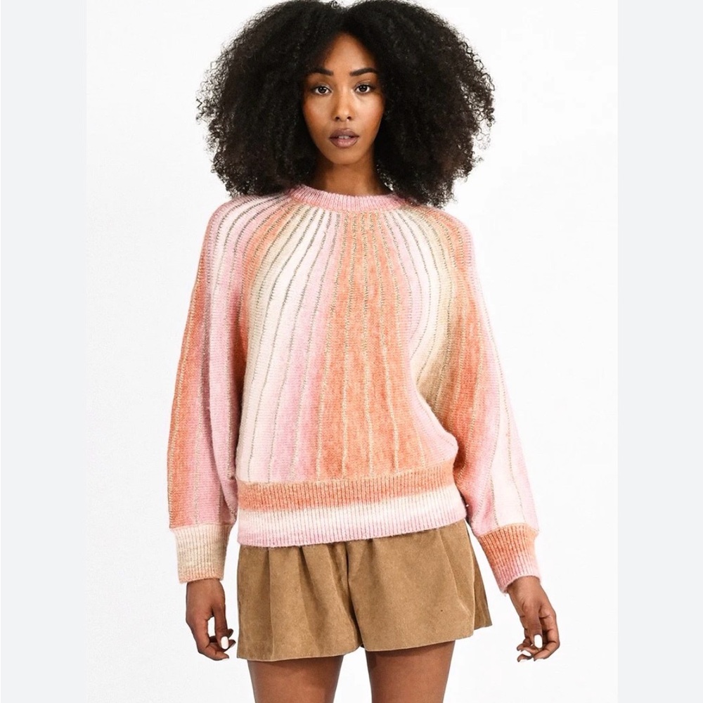 Molly Bracken Pink & Cream Ombre Ribbed Crew Sweater